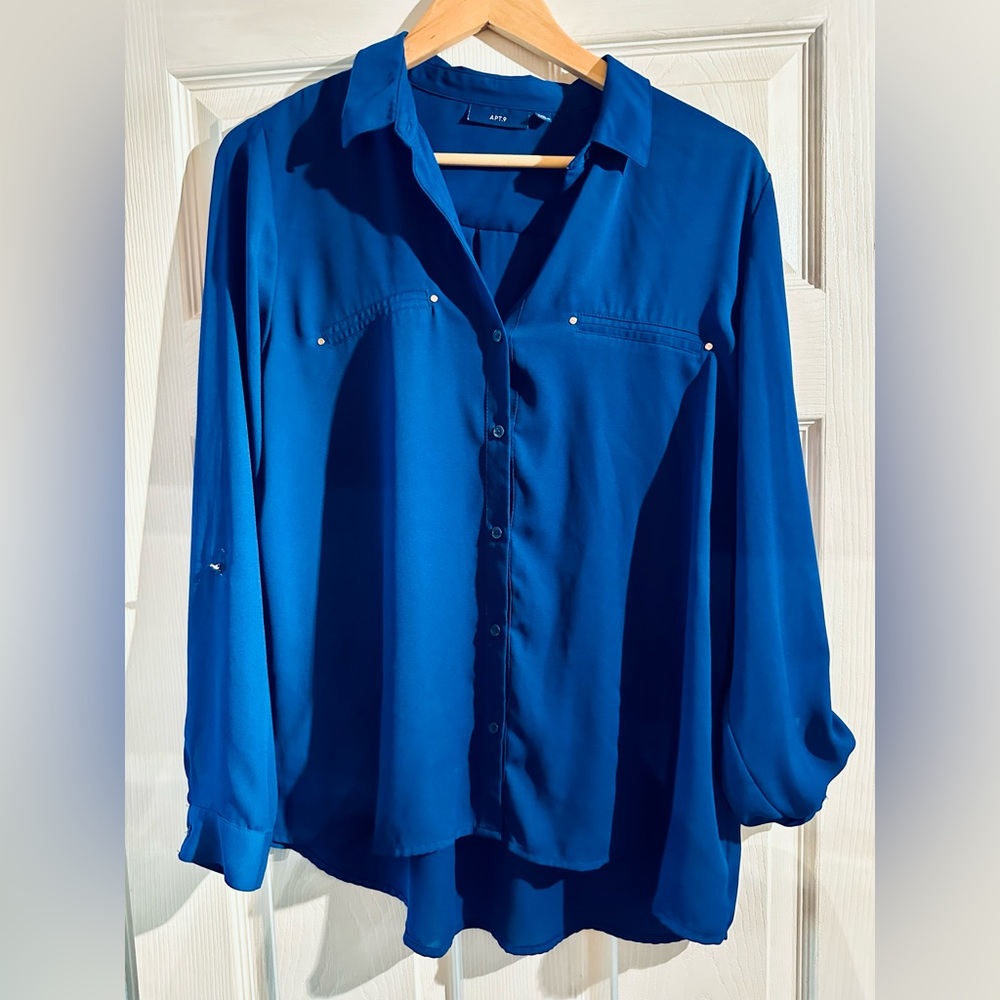 Pretty blue button down blouse by Apt 9. Size XL